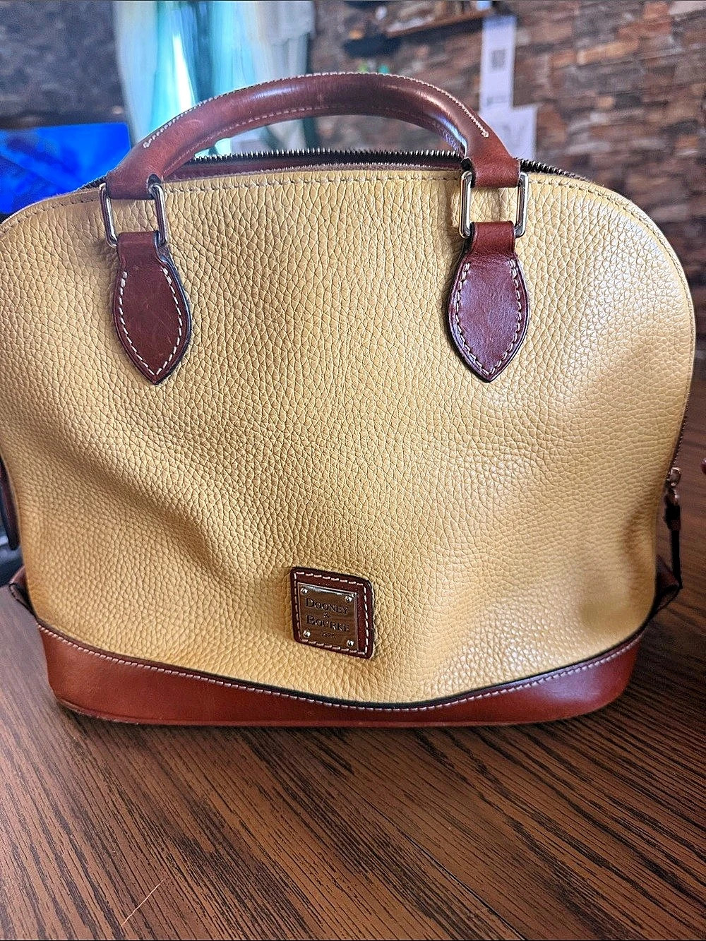 Dooney & Bourke Pebble Grain Small Domed Satchel Gold & Brown